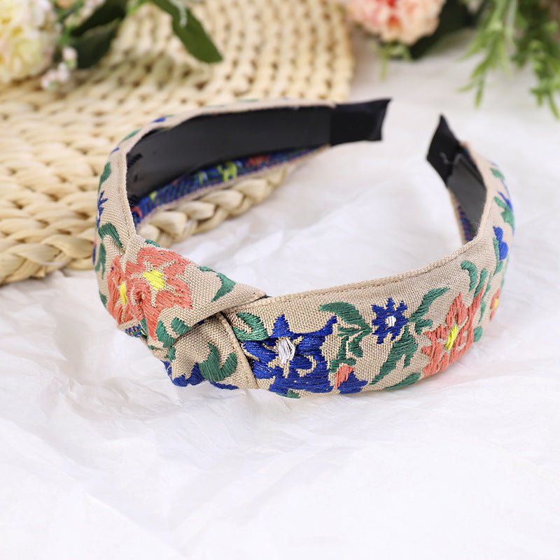 Wholesale Fabric Bohemian Embroidered Flowers Headbands